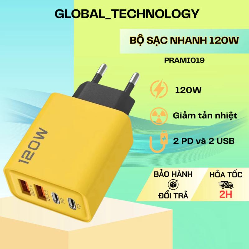 Củ Sạc Nhanh PRAMI 120W 4 Cổng (2 PD + 2 USB) – Nhỏ Gọn PRAMI019 - Ảnh 2