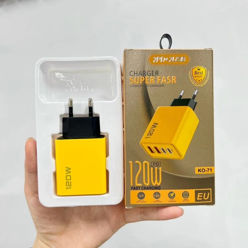 Củ sạc nhanh PRAMI 120W 4 cổng màu vàng thiết kế nhỏ gọn
