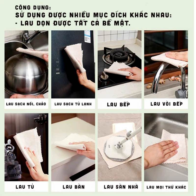 Khăn lau đa năng: Lau bếp, lau tủ lạnh, lau sàn, lau mọi bề mặt