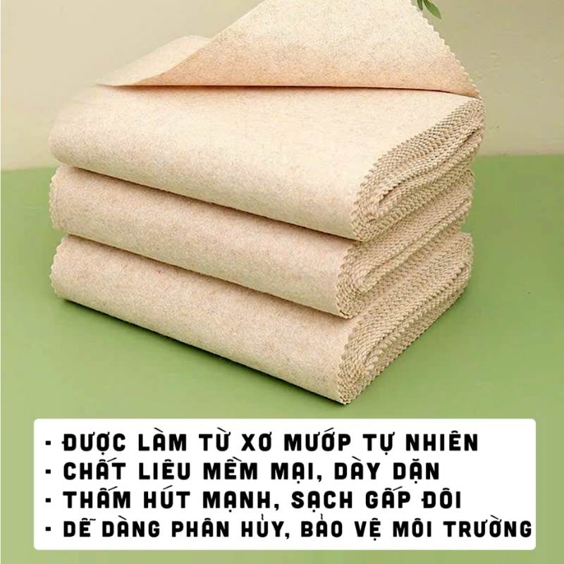 Chất liệu khăn lau xơ mướp dày dặn, bền bỉ, dễ dàng phân hủy